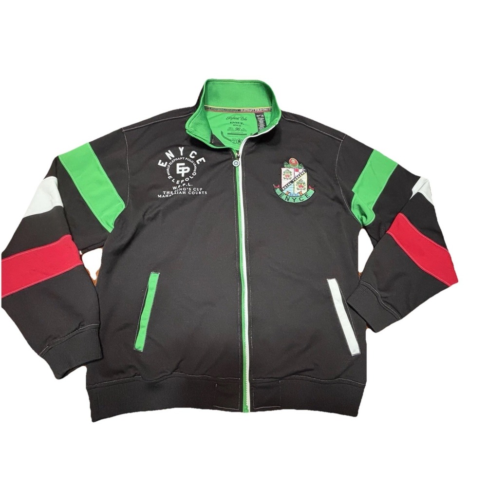 ENYCE Elephant Polo Track Jacket Full Zip Black Crest Logo Men's XL Vintage Y2K